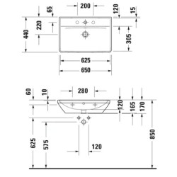 Duravit D-Neo - Lavabo 650x440 mm, sans trou pour robinetterie, blanc 2366650060