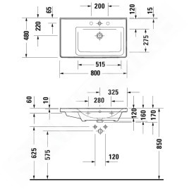 Duravit D-Neo - Lavabo pour meuble 800x480 mm, sans trou pour robinetterie, blanc 2370800060