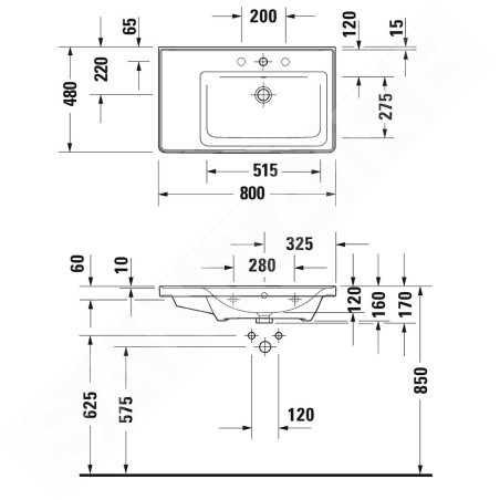 Duravit D-Neo - Lavabo pour meuble 800x480 mm, sans trou pour robinetterie, blanc 2370800060