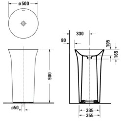 Duravit White Tulip - Lavabo autoportant 500x500x900 mm, sans trou pour robinetterie, blanc 2703500070