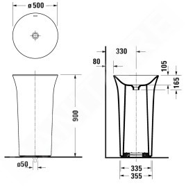 Duravit White Tulip - Lavabo autoportant 500x500x900 mm, sans trou pour robinetterie, avec WonderGliss, blanc 27035000701