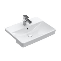 Villeroy & Boch Avento - Lavabo semi-encastrable 550x440 mm, avec trop-plein, trou pour robinet, CeramicPlus, Stone White