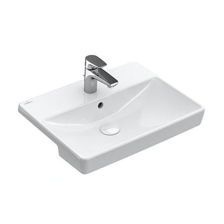 Villeroy & Boch Avento - Lavabo semi-encastrable 550x440 mm, avec trop-plein, trou pour robinet, CeramicPlus, Stone White