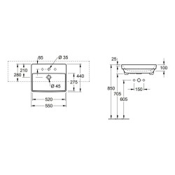 Villeroy & Boch Avento - Lavabo semi-encastrable 550x440 mm, avec trop-plein, trou pour robinet, CeramicPlus, Stone White