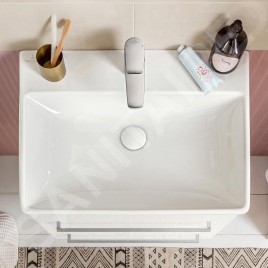 Villeroy & Boch Avento - Meuble-lavabo 600x470 mm, avec trop-plein, trou pour robinet, CeramicPlus, Stone White 415860RW
