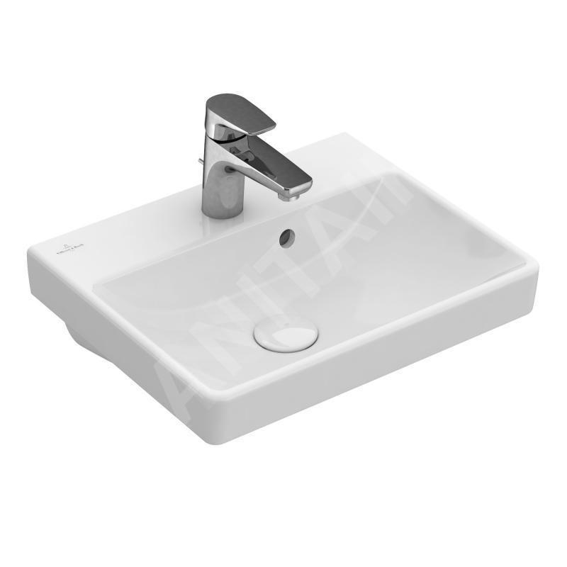 Villeroy & Boch Avento - Lave-mains 450x370 mm, avec trop-plein, trou pour robinet, CeramicPlus, Stone White 735845RW