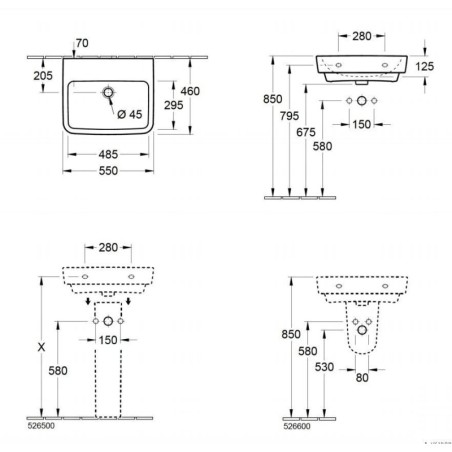 Villeroy & Boch O.novo - Lavabo 550x460 mm, sans trop-plein, sans trou pour robinet, CeramicPlus, blanc alpin 4A4158R1