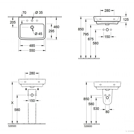 Villeroy & Boch O.novo - Lavabo 550x460 mm, sans trop-plein, trou pour robinet, CeramicPlus, blanc alpin 4A4156R1
