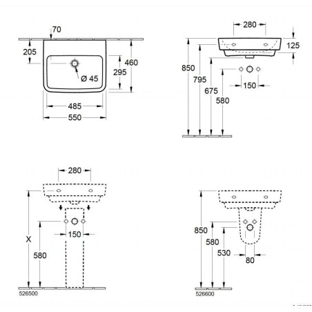 Villeroy & Boch O.novo - Lavabo 550x460 mm, avec trop-plein, sans trou pour robinet, CeramicPlus, blanc alpin 4A4157R1