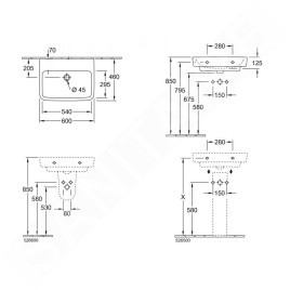 Villeroy & Boch O.novo - Lavabo 600x460 mm, sans trop-plein, sans trou pour robinet, AntiBac, CeramicPlus, blanc alpin 4A4163T2