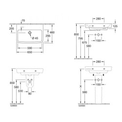 Villeroy & Boch O.novo - Lavabo 650x460 mm, sans trop-plein, sans trou pour robinet, CeramicPlus, blanc alpin 4A4168R1