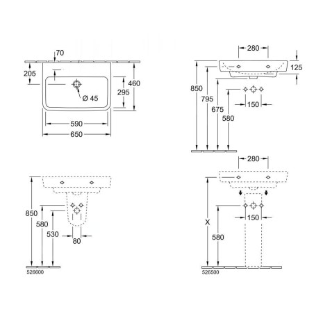 Villeroy & Boch O.novo - Lavabo 650x460 mm, avec trop-plein, sans trou pour robinet, blanc alpin 4A416701