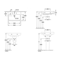 Villeroy & Boch O.novo - Lavabo 650x460 mm, avec trop-plein, trou pour robinet, AntiBac, CeramicPlus, blanc alpin 4A4165T2
