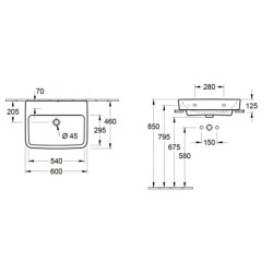 Villeroy & Boch O.novo - Vasque, 600x460 mm, avec trop-plein, sans trou pour robinet, CeramicPlus, blanc alpin 4A416JR1