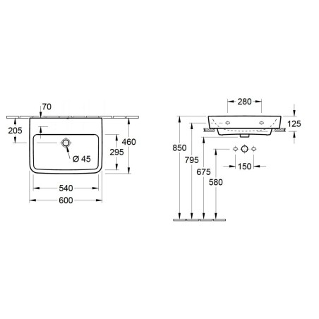 Villeroy & Boch O.novo - Vasque, 600x460 mm, avec trop-plein, sans trou pour robinet, CeramicPlus, blanc alpin 4A416JR1
