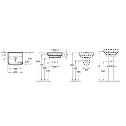 Villeroy & Boch O.novo - Lave-mains 450x370 mm, sans trop-plein, sans trou pour robinet, AntiBac, CeramicPlus, blanc alpin