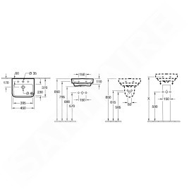 Villeroy & Boch O.novo - Lave-mains 450x370 mm, avec trop-plein, trou pour robinet, AntiBac, CeramicPlus, blanc alpin 434445T2