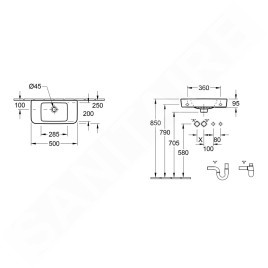 Villeroy & Boch O.novo - Lave-mains Compact 500x250 mm, avec trop-plein, sans trou pour robinet, AntiBac, CeramicPlus, blanc