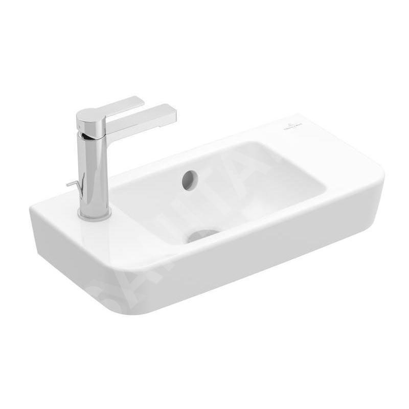 Villeroy & Boch O.novo - Lave-mains Compact 500x250 mm, avec trop-plein, trou pour robinet à gauche AntiBac, CeramicPlus, blanc