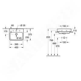 Villeroy & Boch O.novo - Lave-mains à poser, 450x370 mm, sans trop-plein, trou pour robinet, CeramicPlus, blanc alpin 43444LR1