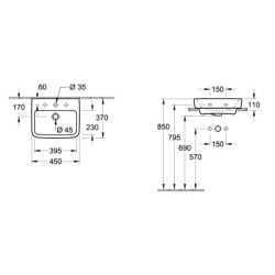 Villeroy & Boch O.novo - Lave-mains à poser, 450x370 mm, avec trop-plein, trou pour robinet, CeramicPlus, blanc alpin 43444GR1
