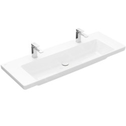Villeroy & Boch Subway 3.0 - Double-lavabo 1300x475 mm, sans trop-plein, trous pour robinetterie, CeramicPlus, Stone White