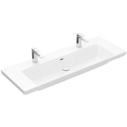 Villeroy & Boch Subway 3.0 - Double-lavabo 1300 x 470 mm, avec trop-plein, trous de robinetterie, blanc alpin 4A70D401