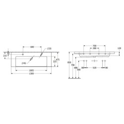 Villeroy & Boch Subway 3.0 - Double-lavabo 1300 x 470 mm, avec trop-plein, trous de robinetterie, blanc alpin 4A70D401
