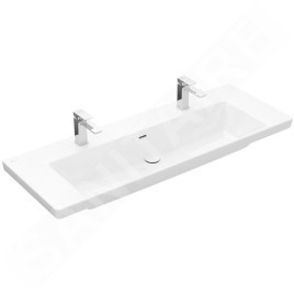 Villeroy & Boch Subway 3.0 - Double-lavabo 1300x475 mm, sans trop-plein, trous pour robinetterie, CeramicPlus, Stone White