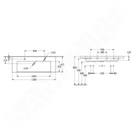 Villeroy & Boch Subway 3.0 - Double-lavabo 1300x475 mm, sans trop-plein, trous pour robinetterie, CeramicPlus, Stone White