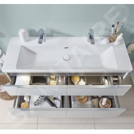 Villeroy & Boch Subway 3.0 - Double-lavabo 1300x475 mm, sans trop-plein, trous pour robinetterie, CeramicPlus, Stone White
