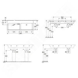Villeroy & Boch Subway 3.0 - Double-lavabo 1300x470 mm, sans trop-plein, sans trou de robinetterie, CeramicPlus, blanc alpin