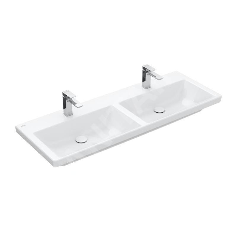 Villeroy & Boch Subway 3.0 - Double-lavabo 1300x470 mm, sans trop-plein, sans trou de robinetterie, CeramicPlus, blanc alpin Villeroy & Boch Subway 3.0 - Double-lavabo 1300x470 mm, sans trop-plein, sans trou de robinetterie, CeramicPlus, blanc alpin