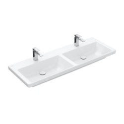 Villeroy & Boch Subway 3.0 - Double-lavabo 1300x470 mm, sans trop-plein, trous pour robinetterie, CeramicPlus, Stone White