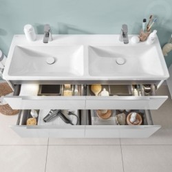 Villeroy & Boch Subway 3.0 - Double-lavabo 1300x470 mm, sans trop-plein, trous pour robinetterie, CeramicPlus, Stone White