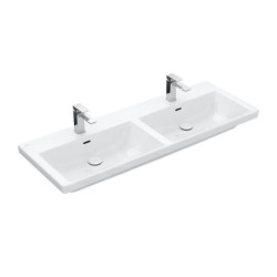Villeroy & Boch Subway 3.0 - Double-lavabo 1300x470 mm, avec trop-plein, trous pour robinetterie, CeramicPlus, Stone White