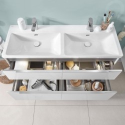 Villeroy & Boch Subway 3.0 - Double-lavabo 1300x470 mm, avec trop-plein, trous pour robinetterie, CeramicPlus, Stone White