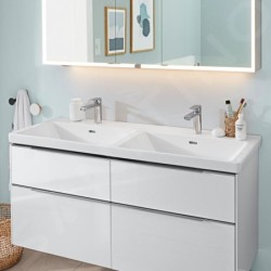 Villeroy & Boch Subway 3.0 - Double-lavabo 1300x470 mm, avec trop-plein, trous pour robinetterie, CeramicPlus, Stone White