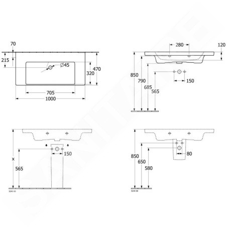 Villeroy & Boch Subway 3.0 - Lavabo 1000x470 mm, sans trop-plein, sans trou pour robinet, blanc alpin 4A70A301