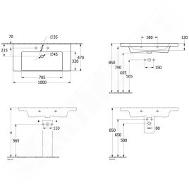 Villeroy & Boch Subway 3.0 - Lavabo 1000x470 mm, sans trop-plein, trou pour robinet, CeramicPlus, blanc alpin 4A70A2R1