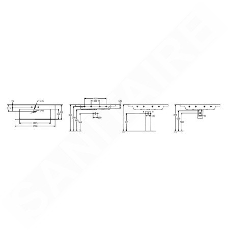 Villeroy & Boch Subway 3.0 - Lavabo 1300x470 mm, avec trop-plein, trou pour robinetterie, CeramicPlus, blanc alpin 4A70D5R1