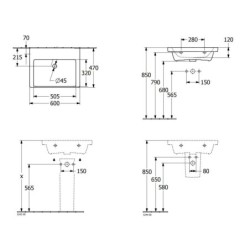 Villeroy & Boch Subway 3.0 - Lavabo 600x470 mm, sans trop-plein, sans trou pour robinet, CeramicPlus, blanc alpin 4A7063R1