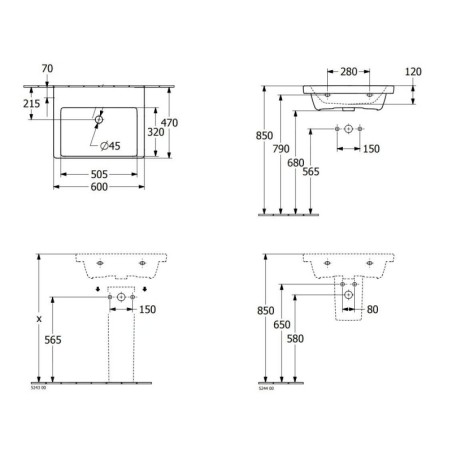 Villeroy & Boch Subway 3.0 - Lavabo 600x470 mm, sans trop-plein, sans trou pour robinet, CeramicPlus, blanc alpin 4A7063R1