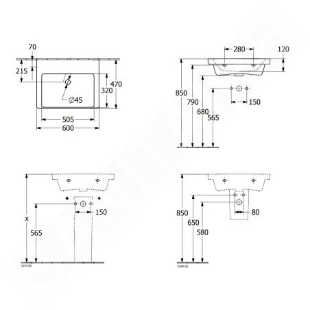 Villeroy & Boch Subway 3.0 - Lavabo 600x470 mm, sans trop-plein, sans trou pour robinet, CeramicPlus, Stone White 4A7063RW