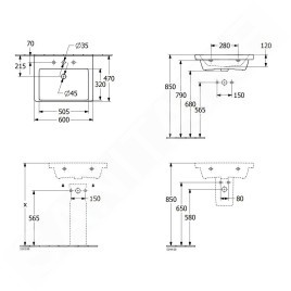 Villeroy & Boch Subway 3.0 - Lavabo 600x470 mm, sans trop-plein, trou pour robinet, CeramicPlus, blanc alpin 4A7061R1