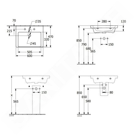 Villeroy & Boch Subway 3.0 - Lavabo 600x470 mm, sans trop-plein, trou pour robinet, CeramicPlus, blanc alpin 4A7061R1