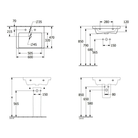 Villeroy & Boch Subway 3.0 - Lavabo 600x470 mm, sans trop-plein, trou pour robinet, CeramicPlus, Stone White 4A7061RW