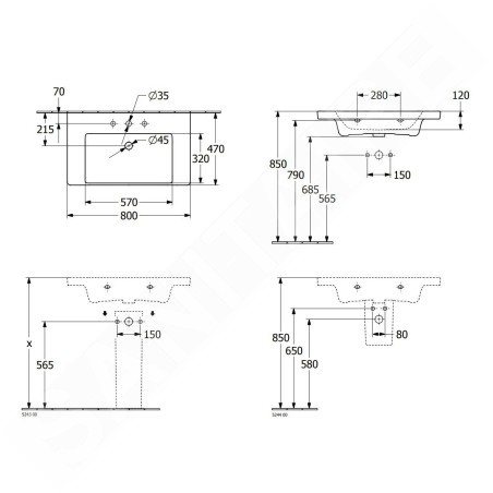 Villeroy & Boch Subway 3.0 - Lavabo 800x470 mm, sans trop-plein, trou pour robinet, CeramicPlus, blanc alpin 4A7081R1
