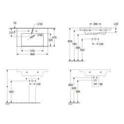 Villeroy & Boch Subway 3.0 - Lavabo 800x470 mm, avec trop-plein, trou pour robinet, CeramicPlus, Stone White 4A7080RW