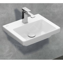 Villeroy & Boch Subway 3.0 - Lavabo 450x370 mm, sans trop-plein, trou pour robinet, CeramicPlus, Stone White 437046RW